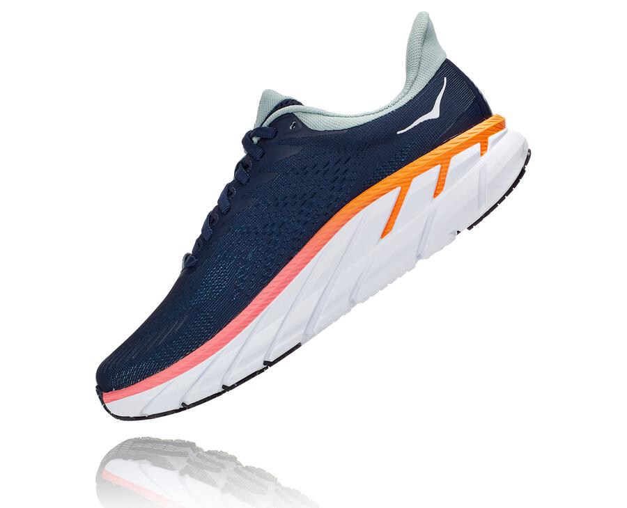 Hoka One One Running Shoes Womens Navy/White - Clifton 7 - 48730FWNY